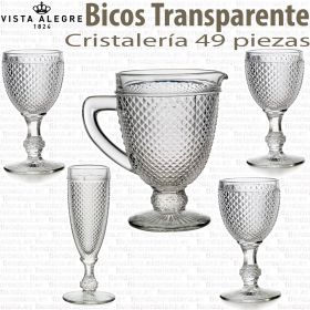 48 Copas más Jarra de Agua Vista Alegre Bicos Picos transparente, cristalería 49 piezas completa