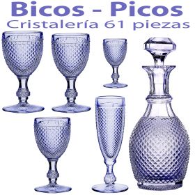 Copas de Vino corte ingles, Vista Alegre Bicos Picos cristalería 61 piezas con botella de licor