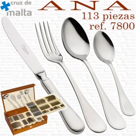 Cuberteria Completa ANA 113 piezas con Cuchillo Mesa Monoblock Cruz de Malta