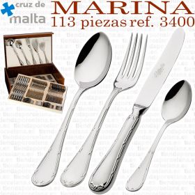 Cubertería 113 piezas Cruz de Malta MARINA 3400 en estuche con cuchillo de mesa enmangado