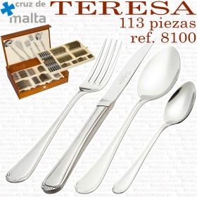 Cubertería TERESA 8100 113 piezas Cruz de Malta con Cuchillo Chuletero