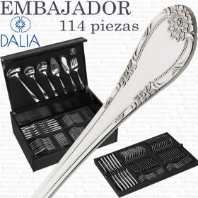 Cubertería completa 113 piezas Dalia Embajador con cuchillo de mesa en estuche