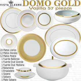 Domo Gold Vista Alegre Vajilla completa composición 56 - 57 piezas  colección Oro