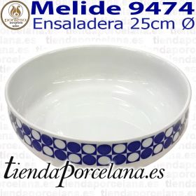 Ensaladera Bol Grande Melide 9474 Porcelanas Pontesa Vajillas Santa Clara puntos y cuadrados azules y blanco