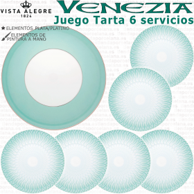 Juego Tarta / Pastas 6 servicios 7 piezas Verde Esmeralda Vista Alegre VENEZIA