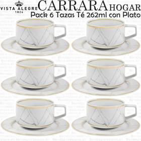 Juego 6 Tazas de Te 262ml. con Plato Vista Alegre CARRARA HOGAR