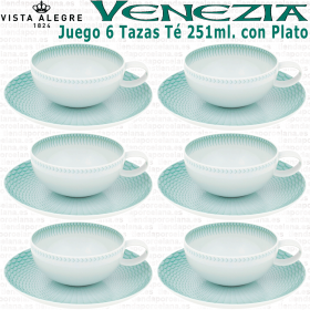 Juego 6 Tazas Té con Plato Vista Alegre Venezia Verde