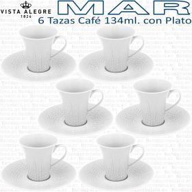 6 Tazas Café Grandes 134ml. con Plato Vista Alegre colección MAR