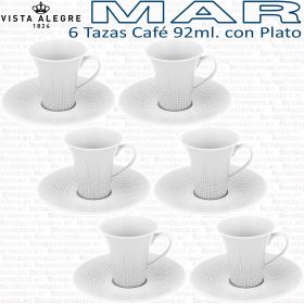 6 Tazas Café Pequeñas 92ml. con Plato Vista Alegre colección MAR
