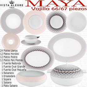 Vajilla MAYA Vista Alegre 66 - 67 piezas Completa composición con Platos de Pan/Pastas