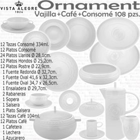 Ornament Vajilla con Café y Consomé 12 servicios de mesa completos Vista Alegre