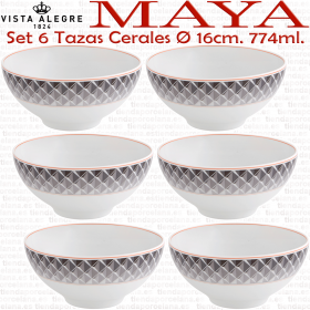 Vista Alegre MAYA juego de 6 Tazas Boles de Cereales 16 cm. de diámetro y 774 ml. de capacidad