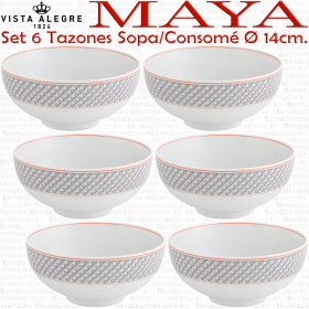 juego 6 Tazones Consomé Sopa diámetro 14cm porcelana vista alegre colección maya