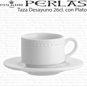 Taza Desayuno apilable con Plato 26 cl Vista Alegre Perla, taza para hogar y hostelería reforzada.