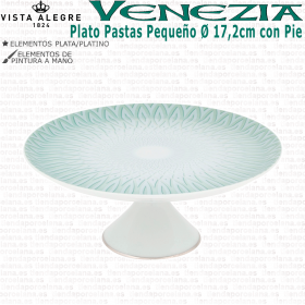 Plato Pastas con Pie Pequeño Verde y Plata Venecia Vista Alegre