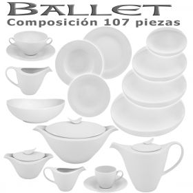 Vajilla + Café + Consomé Porcel 107 piezas Ballet Blanco Hogar y Hostelería