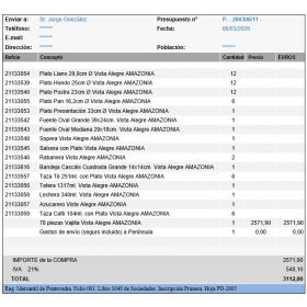 PRESUPUESTO 260306/11 - 78 piezas Vajilla Vista Alegre AMAZONIA - Sr. Jorge González