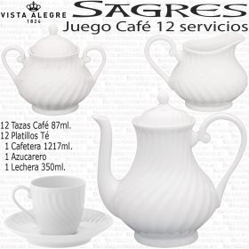Juego Café completo SAGRES colección Vista Alegre Porcelana Blanca Decorado relieve