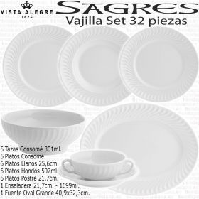 SAGRES BLANCO Set Vajilla 32 piezas Porcelana Vista Alegre con Tazas Consome