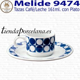 TAZAS CAFÉ LECHE CON PLATO MELIDE 9474 PORCELANAS PONTESA VAJILLAS SANTA CLARA