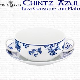 Taza Consomé con Plato Vista Alegre Flores Azul Cobalto CHINTZ