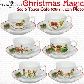 Juego 6 Tazas Navidad Café con Plato diseños diferentes Vista Alegre Christmas Magic