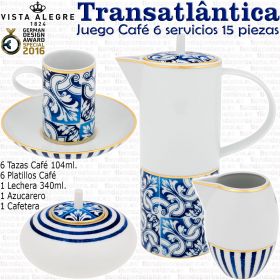 Juego Café TRANSATLANTICA 6 servicios 15 piezas Vista Alegre 