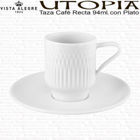 UTOPIA Taza Café Expreso Recta Apilable con Plato Vista Alegre Porcelana Blanca relieve