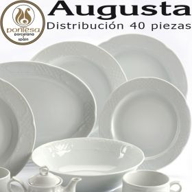Servicio Mesa 40 piezas Santa Clara Pontesa, vajilla clásica, elegante y distinguida Augusta Blanco personalizable