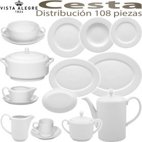 CESTA Vajilla Vista Alegre con servicio Café y Consomé completos 