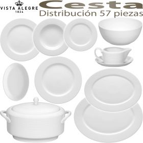 Vajilla completa 57 piezas 12 servicios de mesa Hollywwod Cesta blanco, vajilla corte ingles.