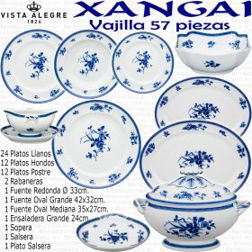 Xangai Vista Alegre vajilla 56 57 piezas decoración Flores en Azul Cobalto