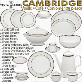 Vista Alegre Vajilla Cambridge con servicio de Café completo y 12 Tazas de Consomé con Plato