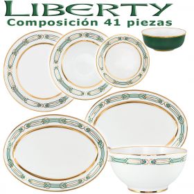 Vajilla Porcel 41 piezas Liberty Verde y Oro diseño moderno 