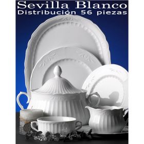 Vajilla completa Santa Clara 57 piezas 12 servicios Sevilla Blanco uso diario