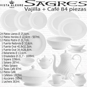 SAGRES Vajilla con Juego Café servicios Completo Porcelana Vista Alegre