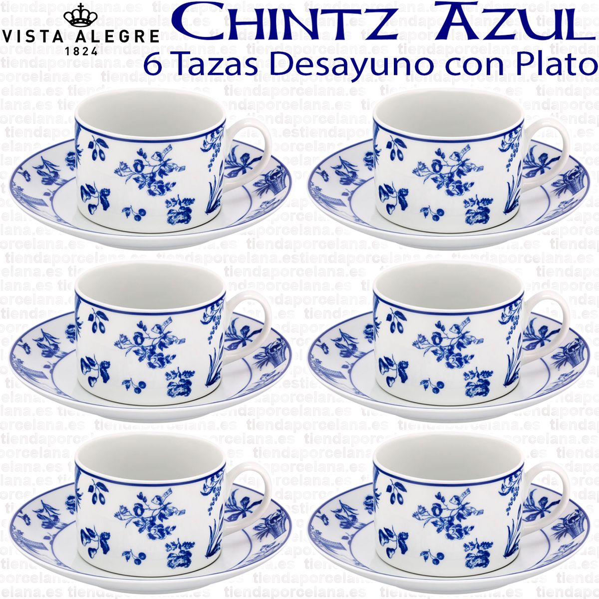 Vajilla vista online alegre flor azul