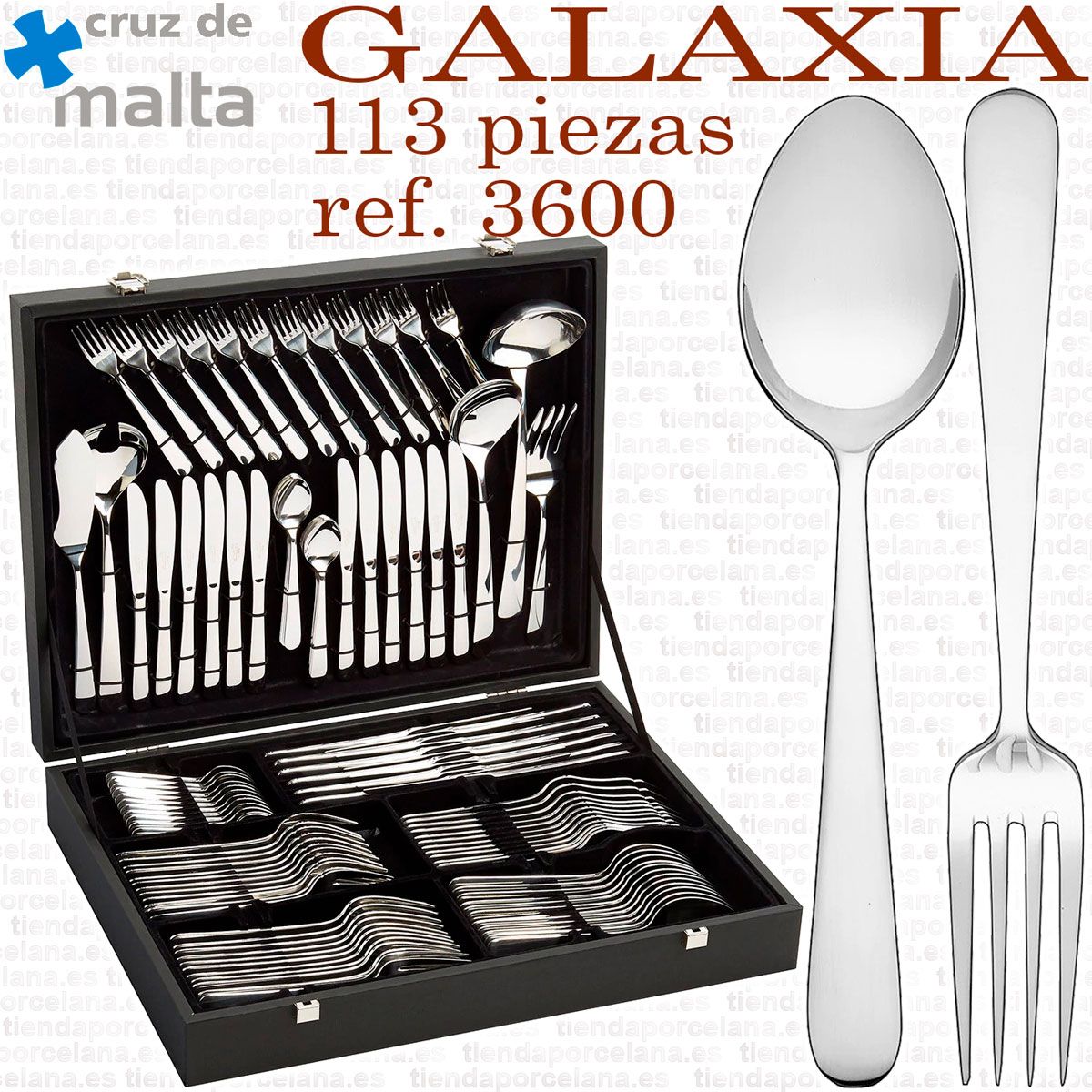 Cubertería GALAXIA 113 piezas Cruz de Malta en estuche de madera