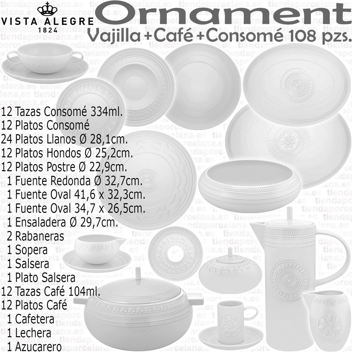 Tienda Outlet vajillas rebajadas Ornament Vista Alegre 108 piezas servicios  Café y Consomé