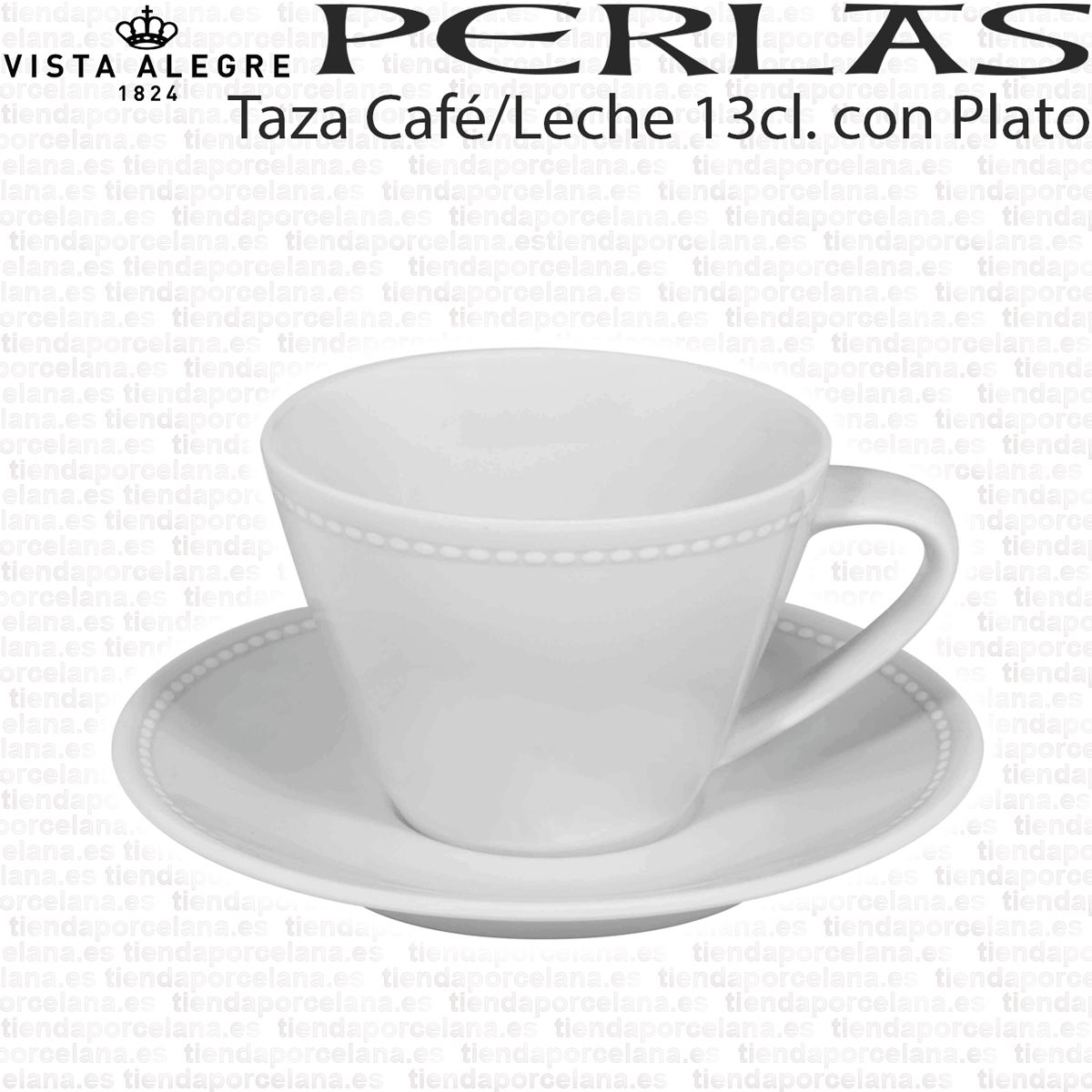 Taza Café con Leche CÓNICA 13cl. con Plato Vista Alegre Perlas, tazas  reforzadas.