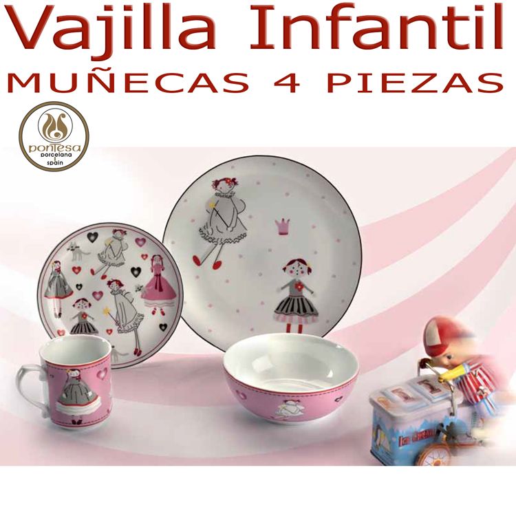 Platos y vajillas infantiles Niña Muñecas, se pueden personalizar con  nombre.