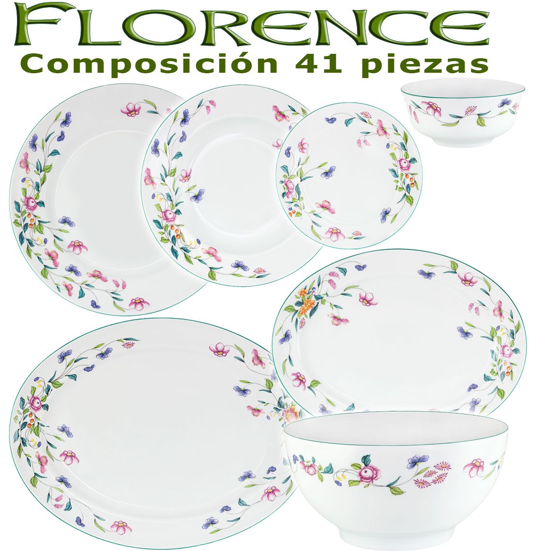 Vajilla Vintage de Porcel modelo Florence flores 41 piezas
