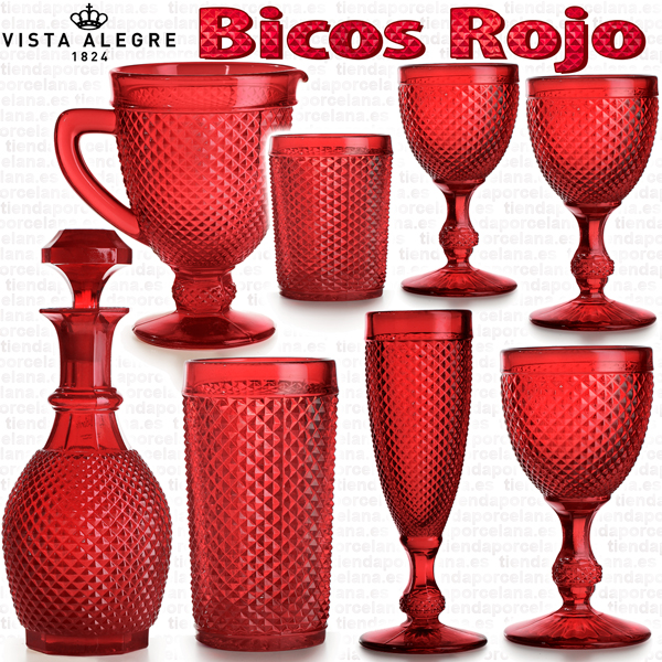 Cristalería de Vidrio Vista Alegre Bicos Picos ROJO