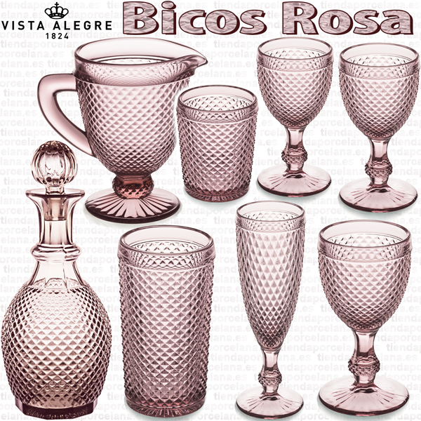 Cristalería de Vidrio Vista Alegre Bicos Picos ROSA