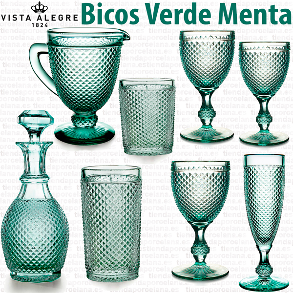 Cristalería de Vidrio Vista Alegre Atlantis Bicos Picos Verde Menta