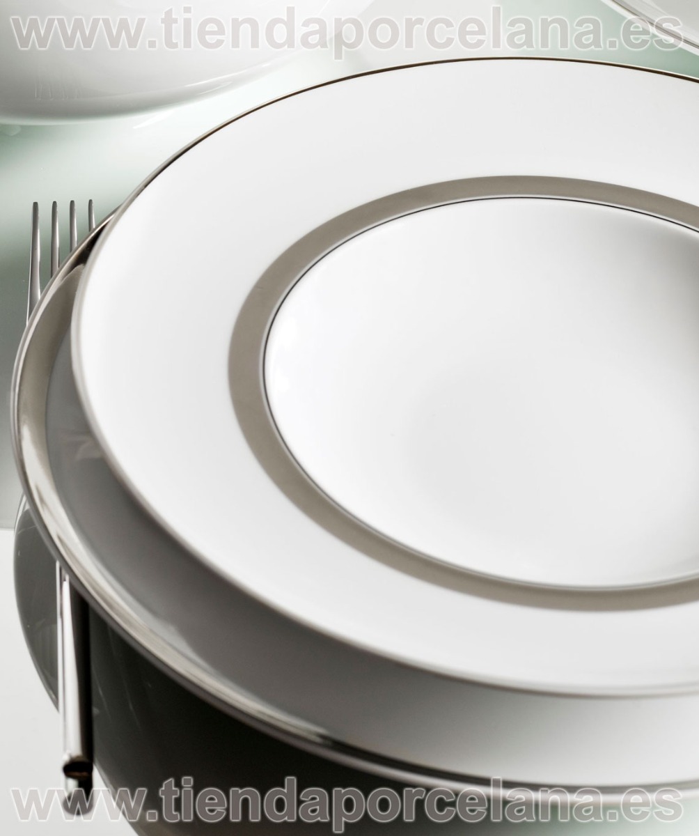 Platos Llanos y Hondo Vista Alegre Domo Platinium y Cubertería Domo