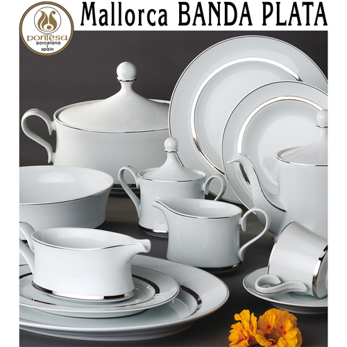 Vajillas Santa Clara Porcelana Mallorca Banda Plata Platino